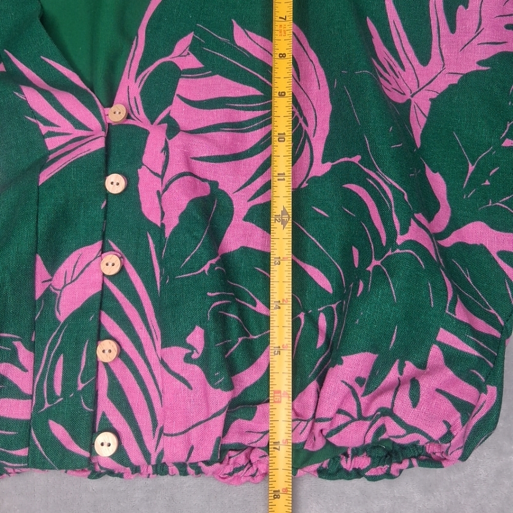 Maison d 'Amelie Paris Cropped Top Green & Pink Leaf Tropical Print M - Picture 14 of 16
